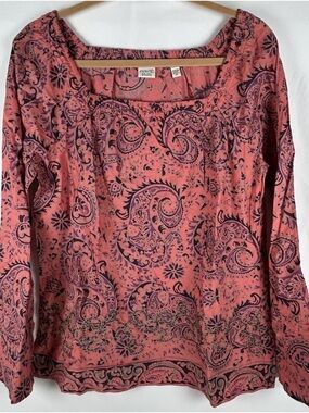 Esprit Coral Pink Paisley Bell Sleeve Square Neck Top 10